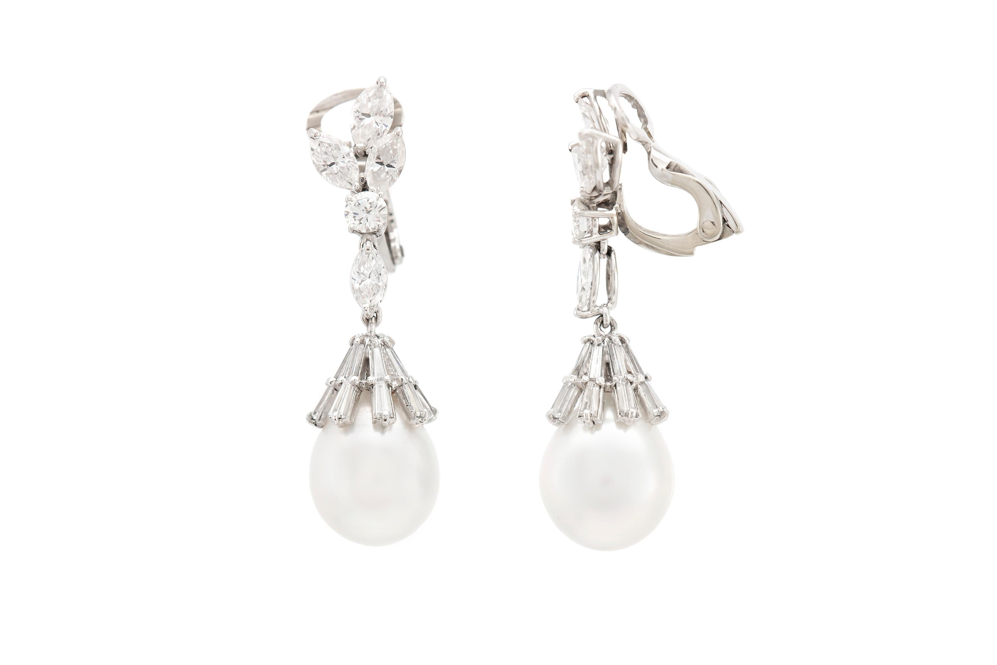 Women's 4.00 Carat Diamonds Pearls Drop Earrings