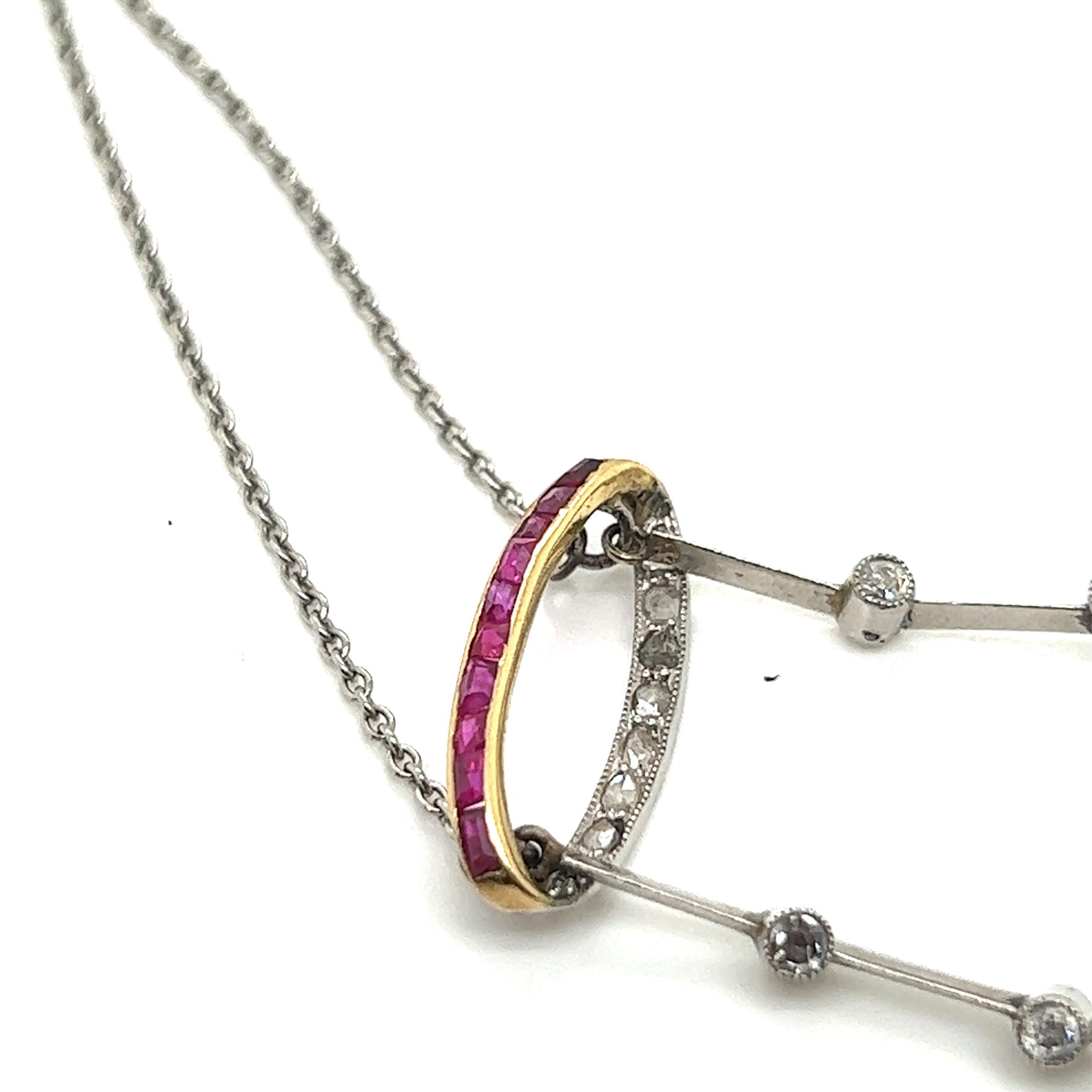 Women's or Men's Platinum Pearls Ruby, Sapphire and Diamond Pendant Necklace For Sale