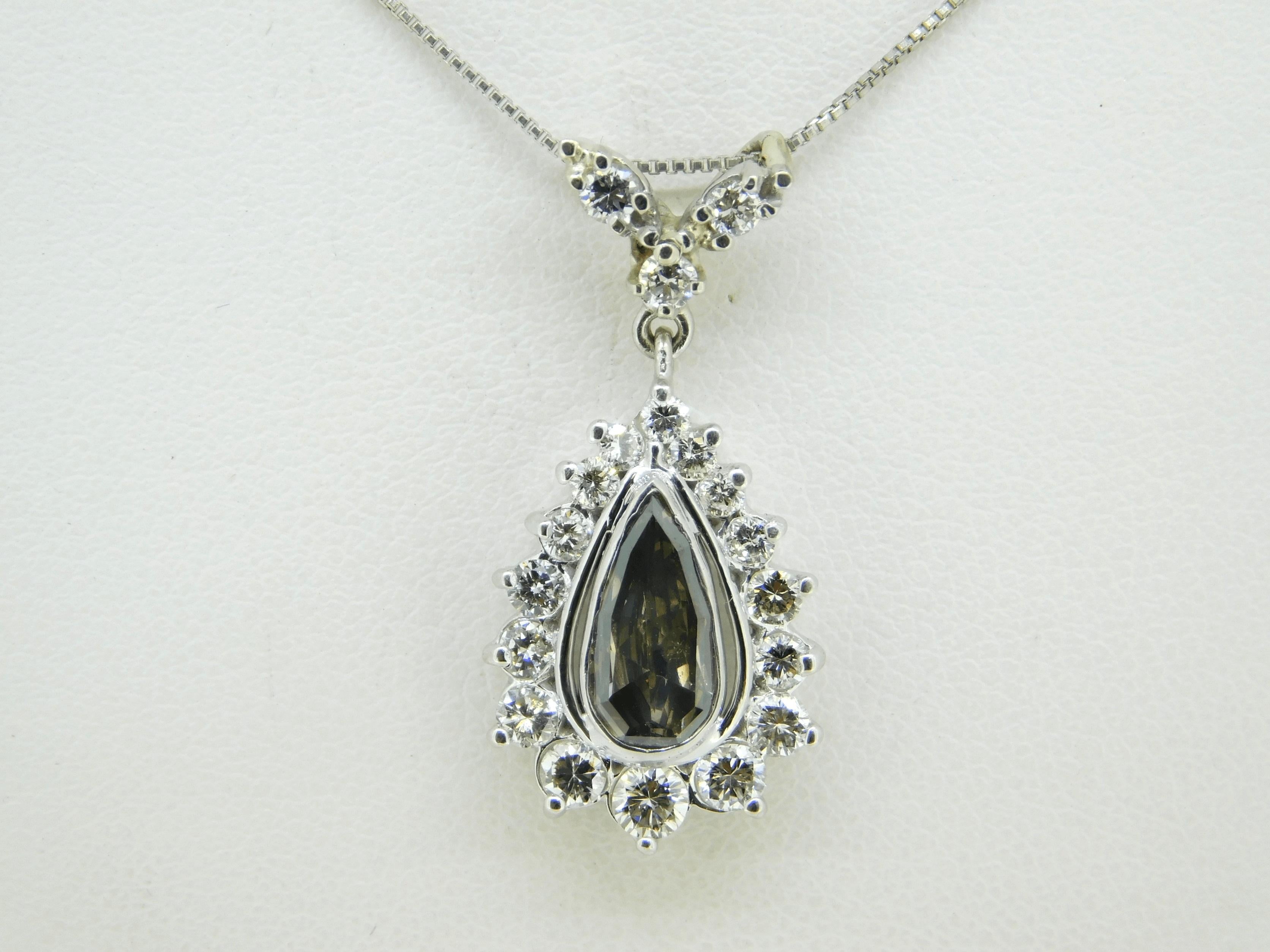 Contemporary Platinum Pendant 1 Carat Fancy Gray Genuine Natural Diamond GIA Report '#J4654' For Sale