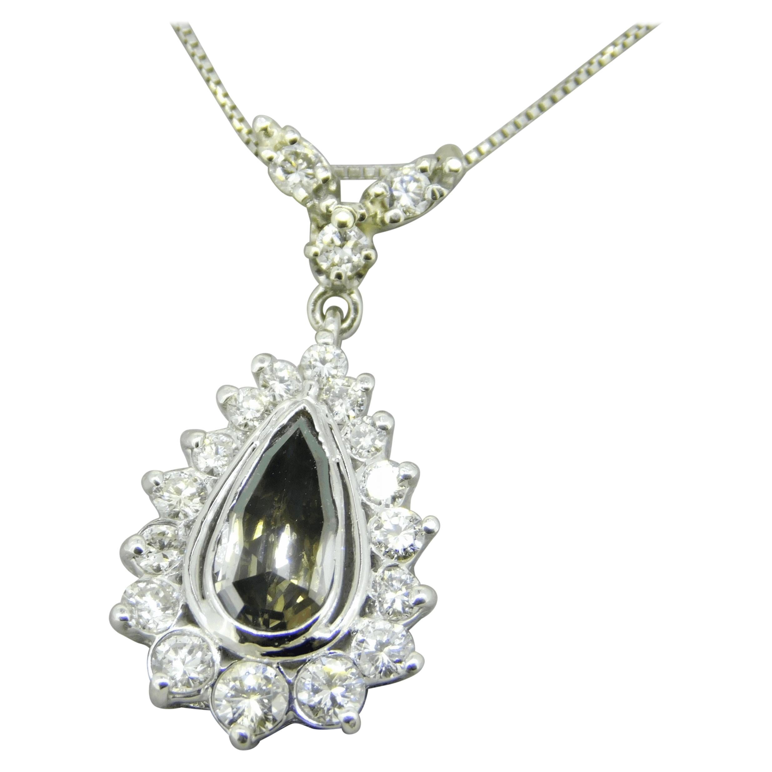 Platinum Pendant 1 Carat Fancy Gray Genuine Natural Diamond GIA Report '#J4654' For Sale