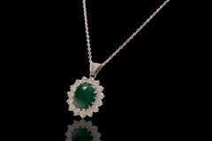 Platinum Pendant Necklace, 7.98 Ct Natural Green Emerald & 3.84 Ct Diamonds