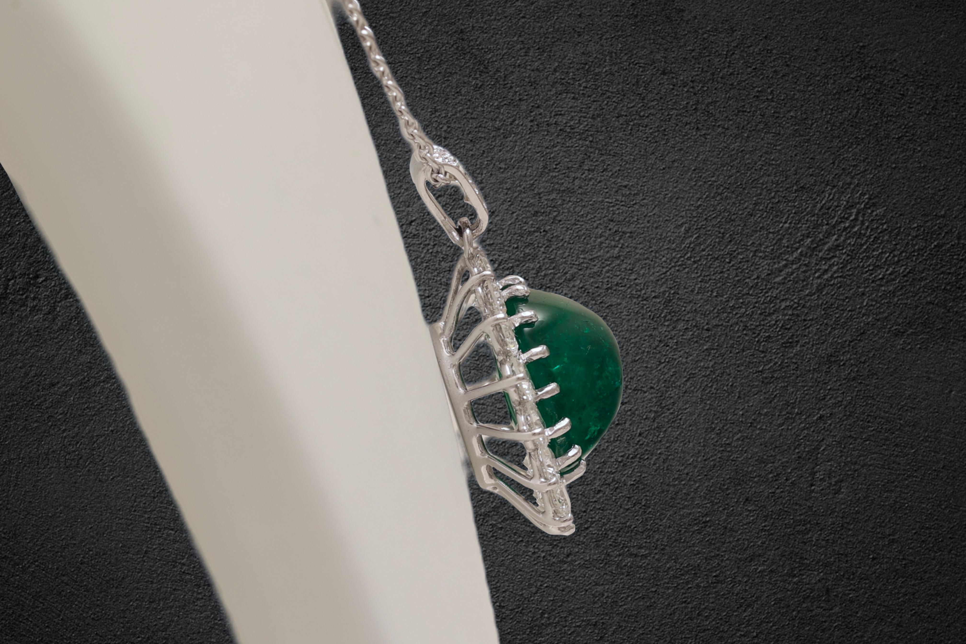 Emerald Cut Platinum Pendant Necklace, 7.98 Ct Natural Green Emerald & 3.84 Ct Diamonds For Sale