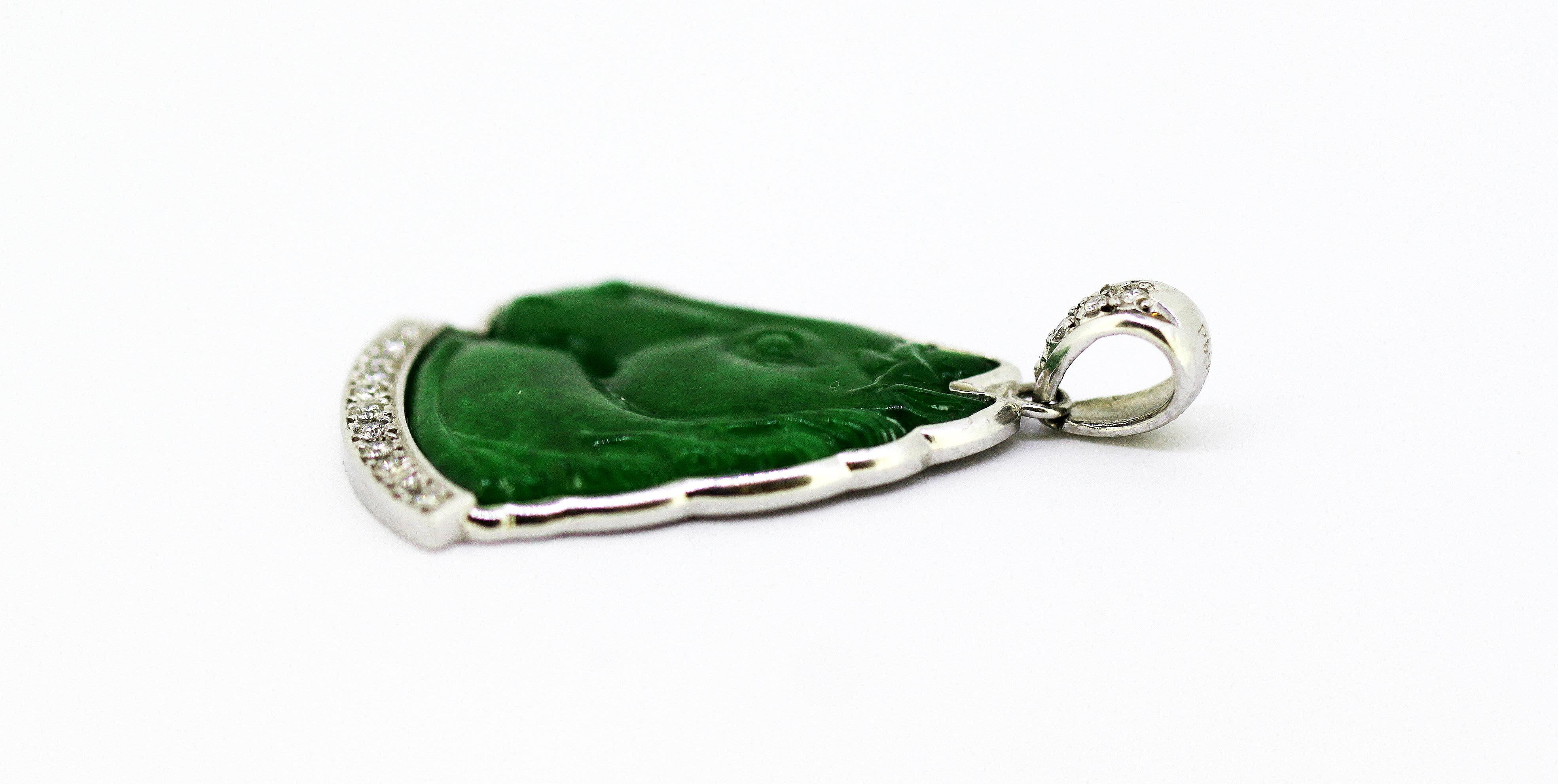 Platinum Pendant with Natural Jade Carving of a Horses Head and Diamonds 2