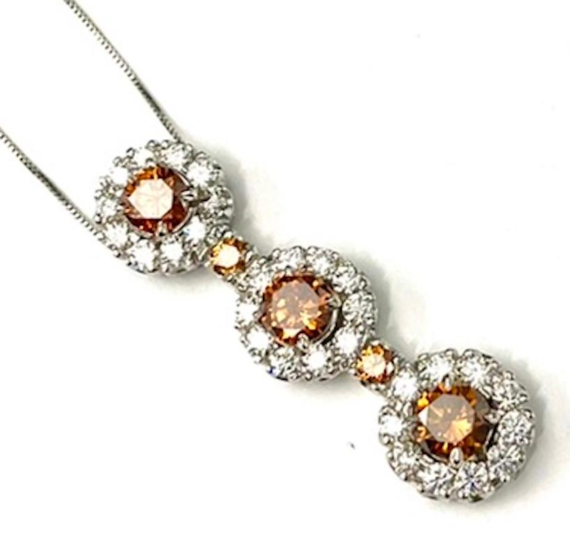 Platinum Pendant With Natural Round Honey Color Diamonds In New Condition For Sale In San Diego, CA