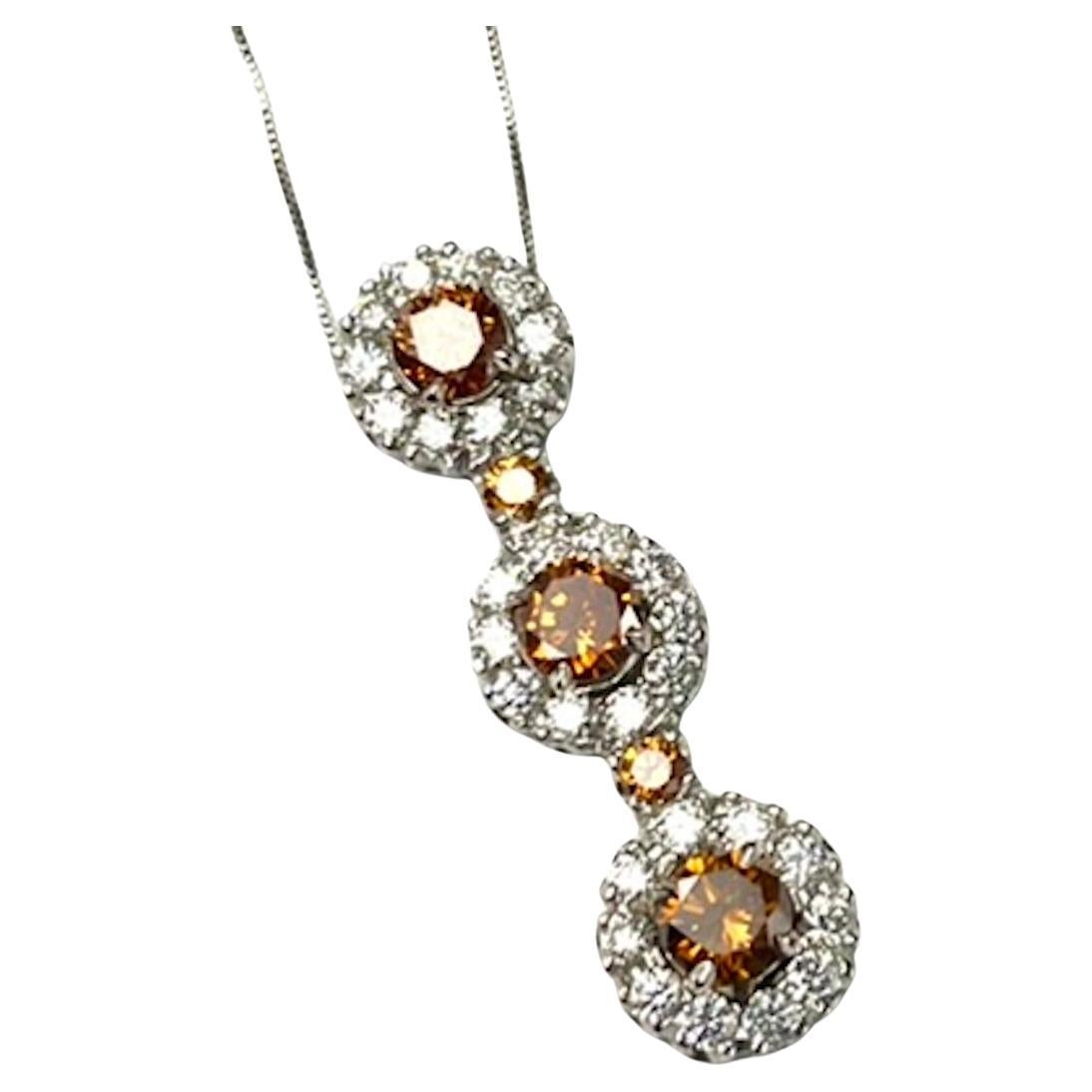 Platinum Pendant With Natural Round Honey Color Diamonds For Sale