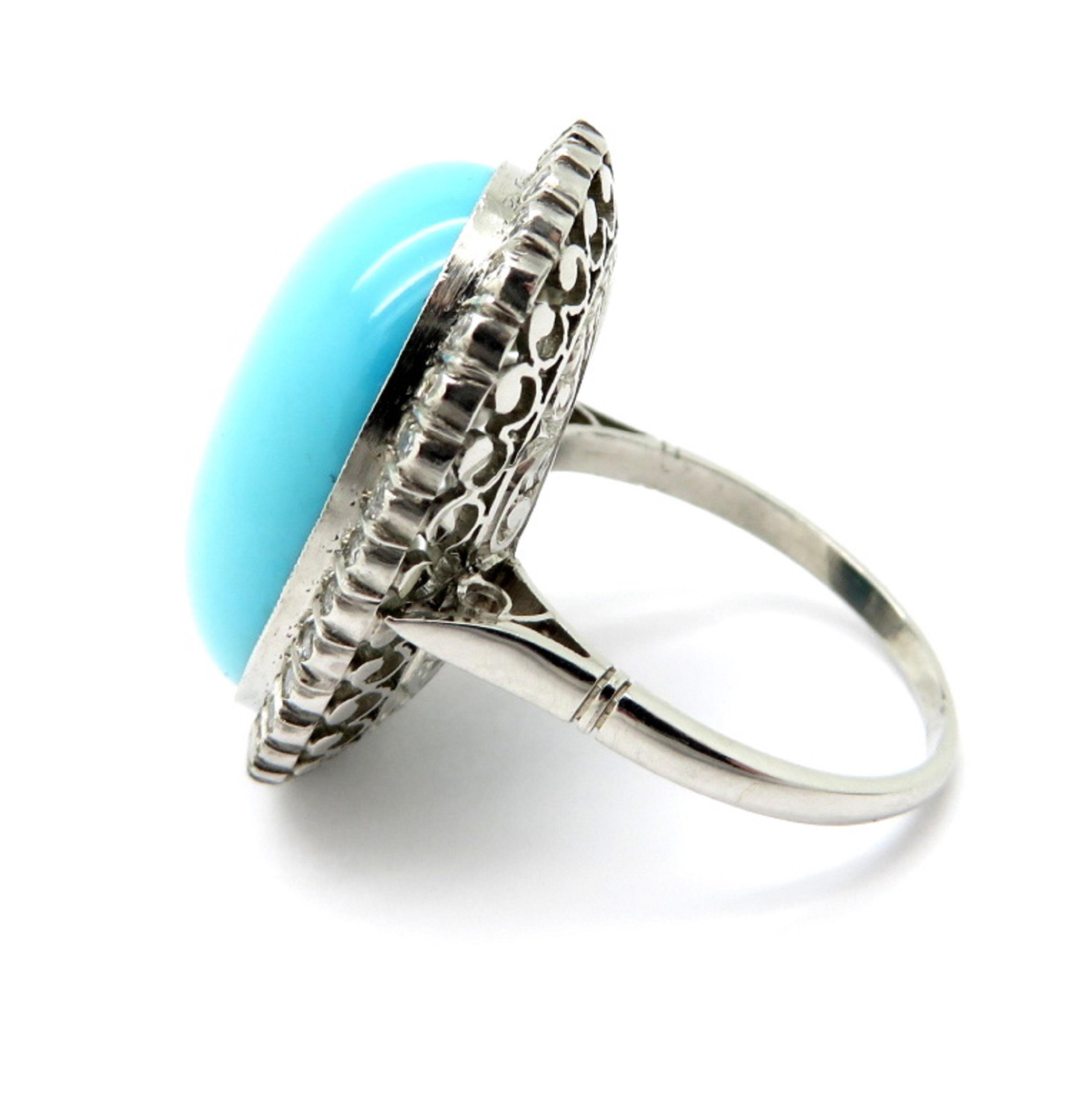 Platinum Persian Turquoise and Diamond Halo Fashion Ring In Excellent Condition In Scottsdale, AZ
