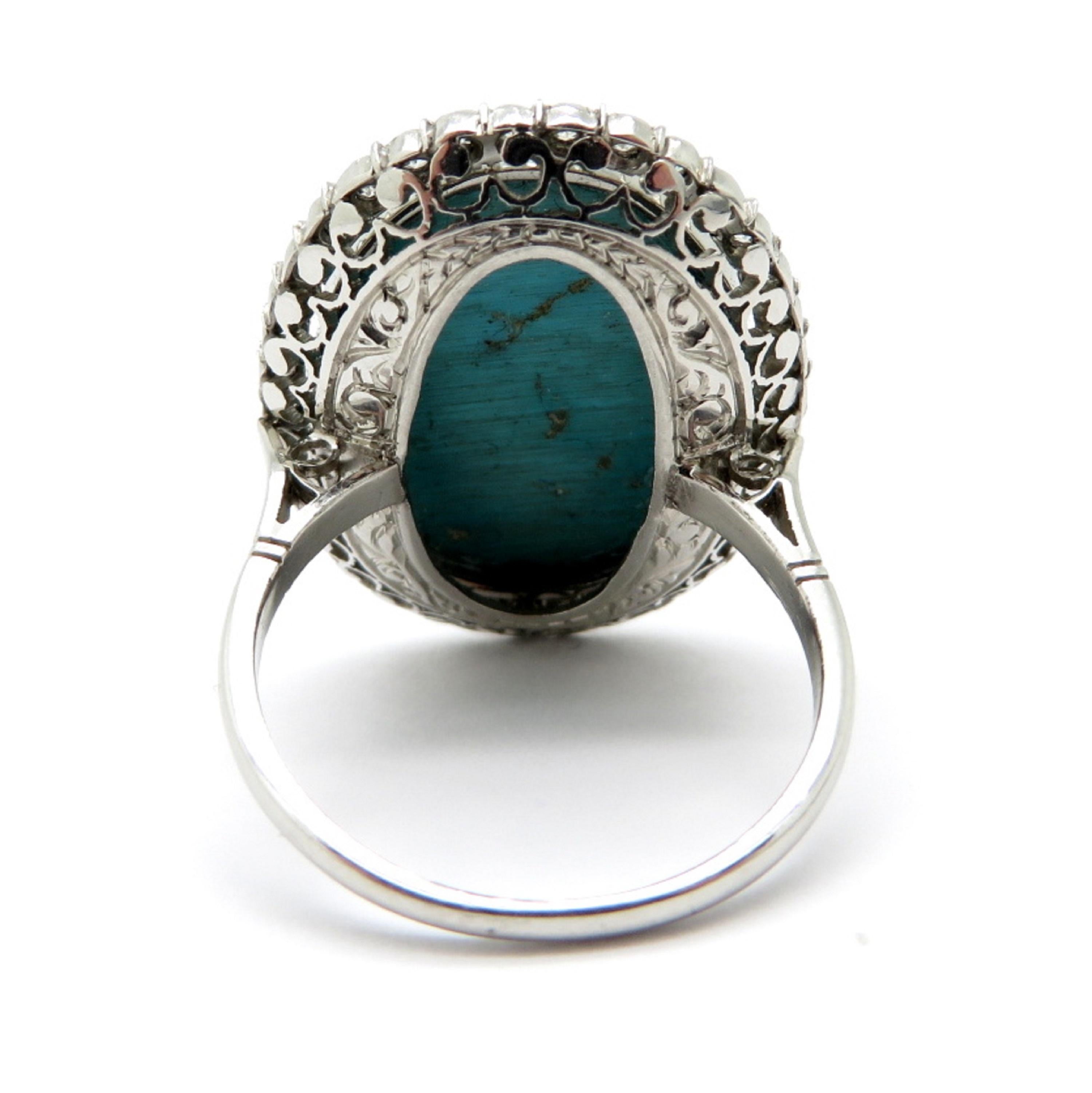Women's Platinum Persian Turquoise and Diamond Halo Fashion Ring