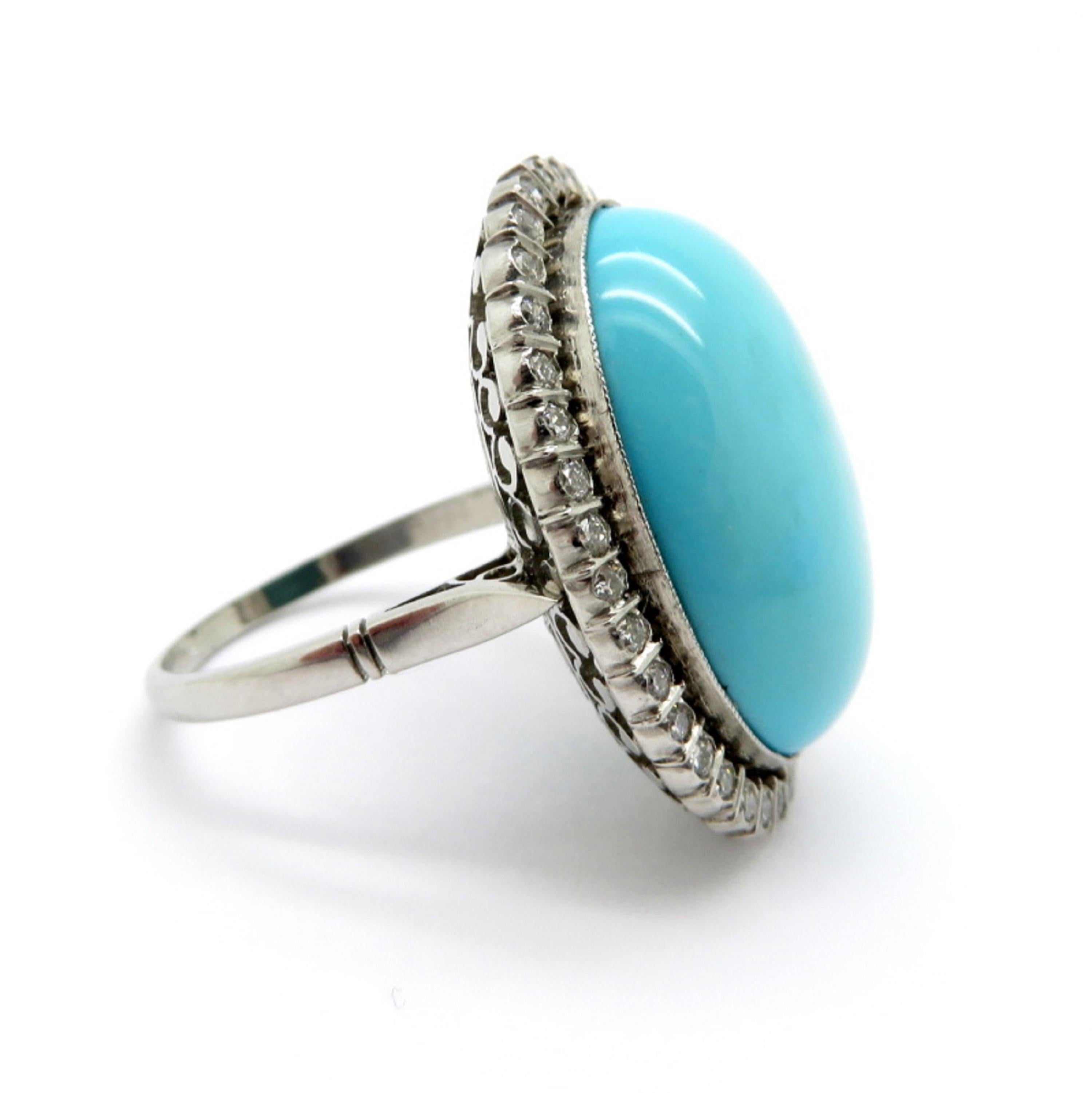 Platinum Persian Turquoise and Diamond Halo Fashion Ring 1
