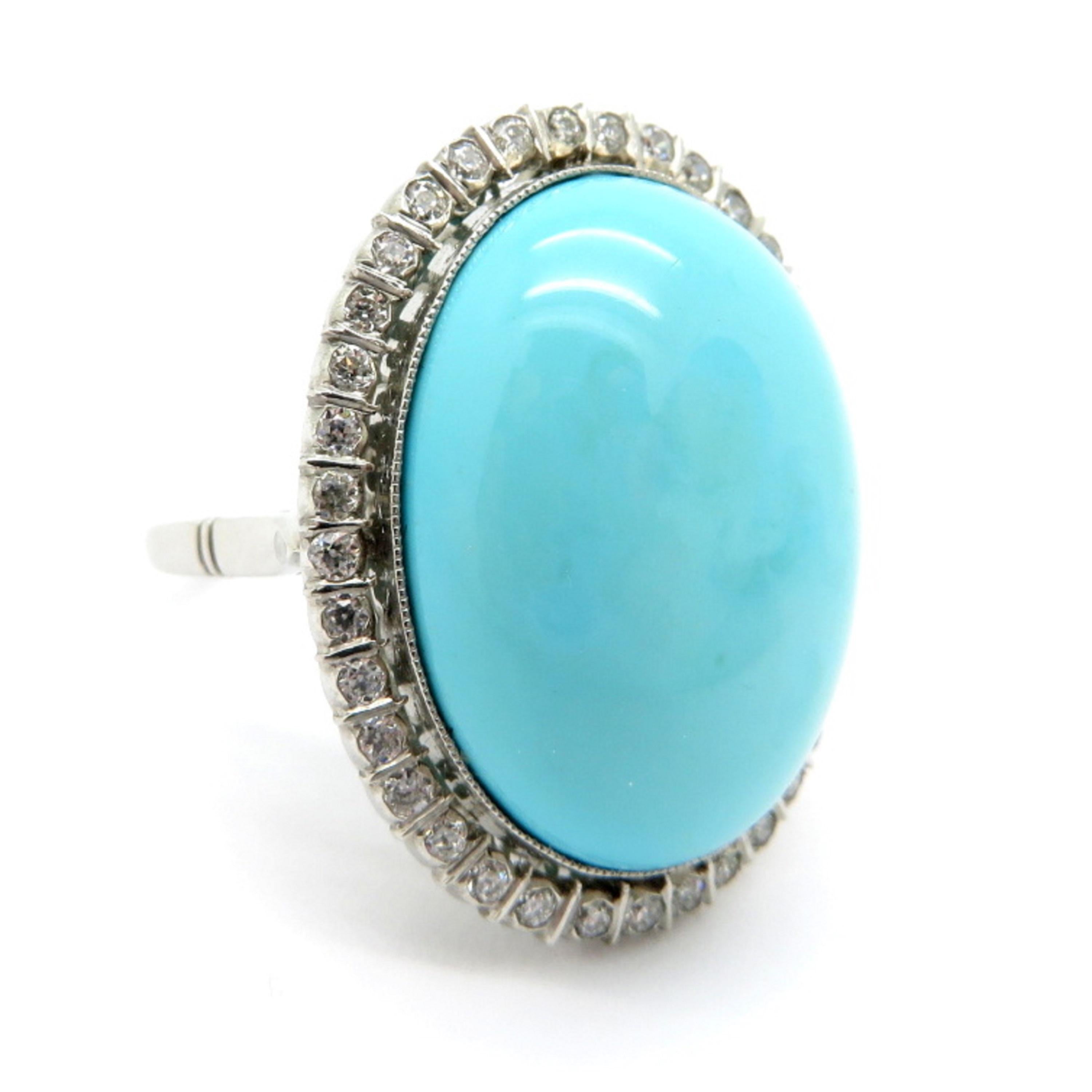 Platinum Persian Turquoise and Diamond Halo Fashion Ring 2