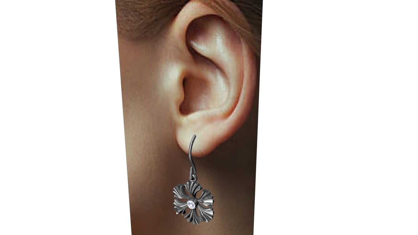 Platinum GIA Diamond Fan Flower Earrings, Tiffany designer, Thomas Kurilla created this exclusively for 1stdibs. This stylized Fan Flower came from a drawing of a button designed  in 2008.  It was a flat drawing of course. I made it more sculptural