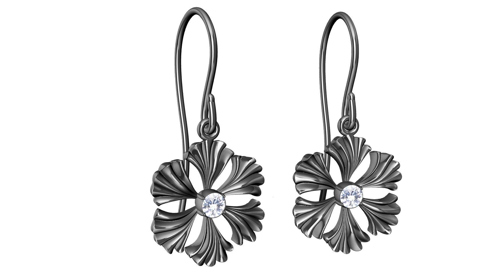 Round Cut Platinum Petite GIA Diamond Fan Flower Earrings