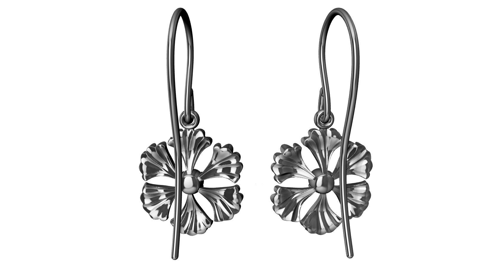 Platinum Petite GIA Diamond Fan Flower Earrings In New Condition In New York, NY