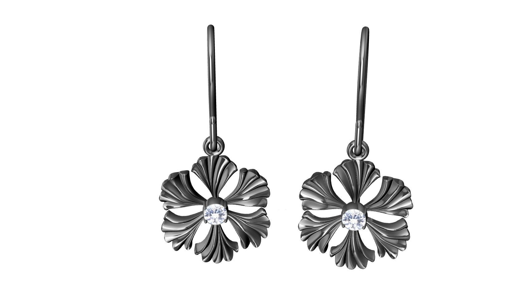 Women's Platinum Petite GIA Diamond Fan Flower Earrings