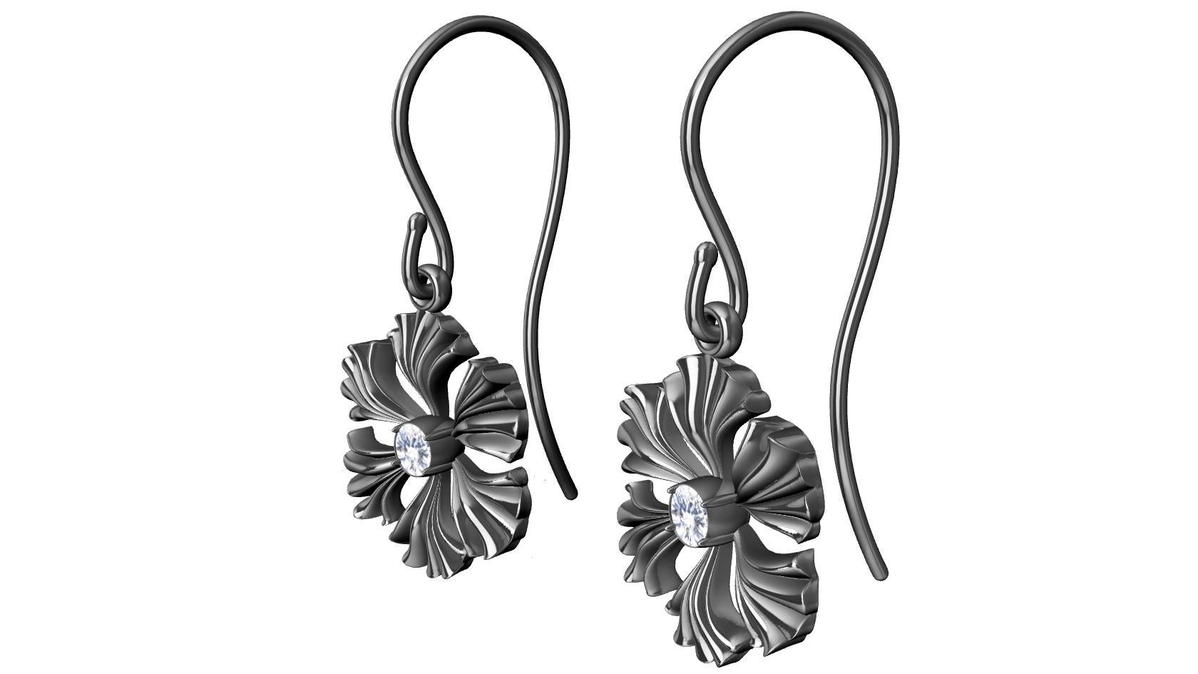 Platinum Petite GIA Diamond Fan Flower Earrings 1