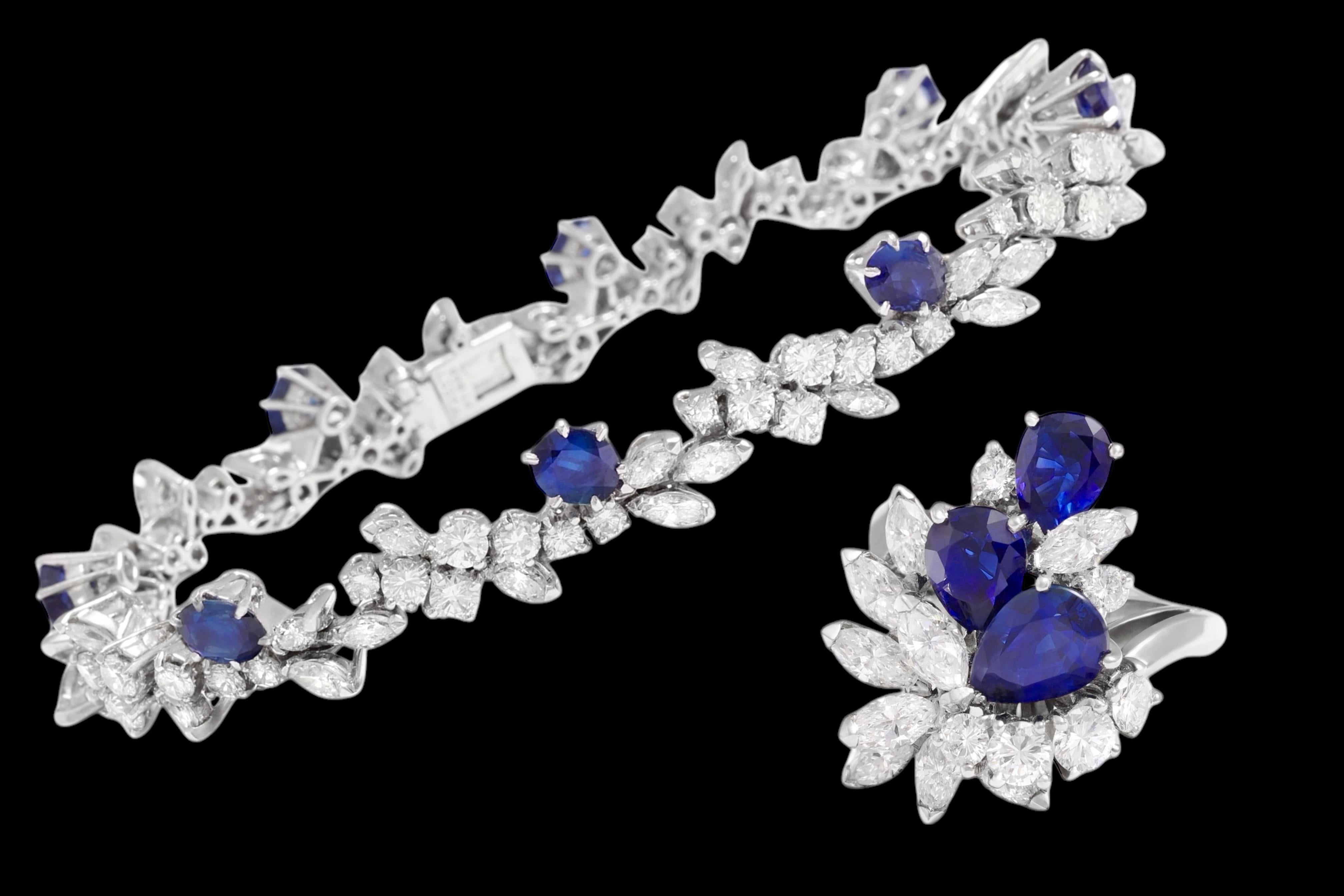Platinum Piaget Ring & Matching Bracelet, Sapphires & Diamonds, One of A kind ! For Sale 14