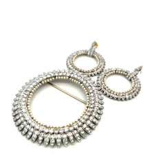 Platinum Pin Brooch and Hoop Earrings Set with 10.4 Ct H VS Diamonds & Pearls