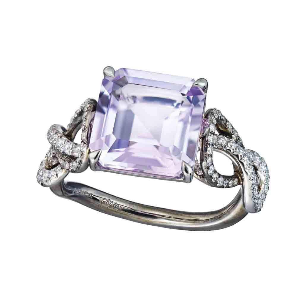 Modern Platinum Pink Amethyst White Diamonds Earrings Aenea Jewellery For Sale