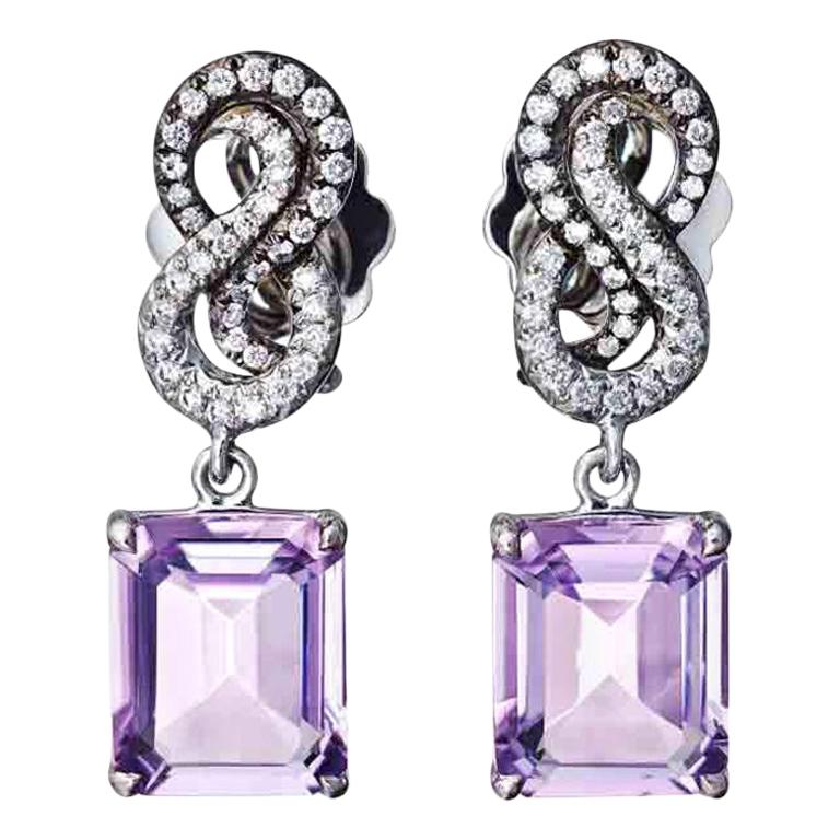 Aenea Jewellery Boucles d'oreilles en platine, améthyste rose et diamants blancs