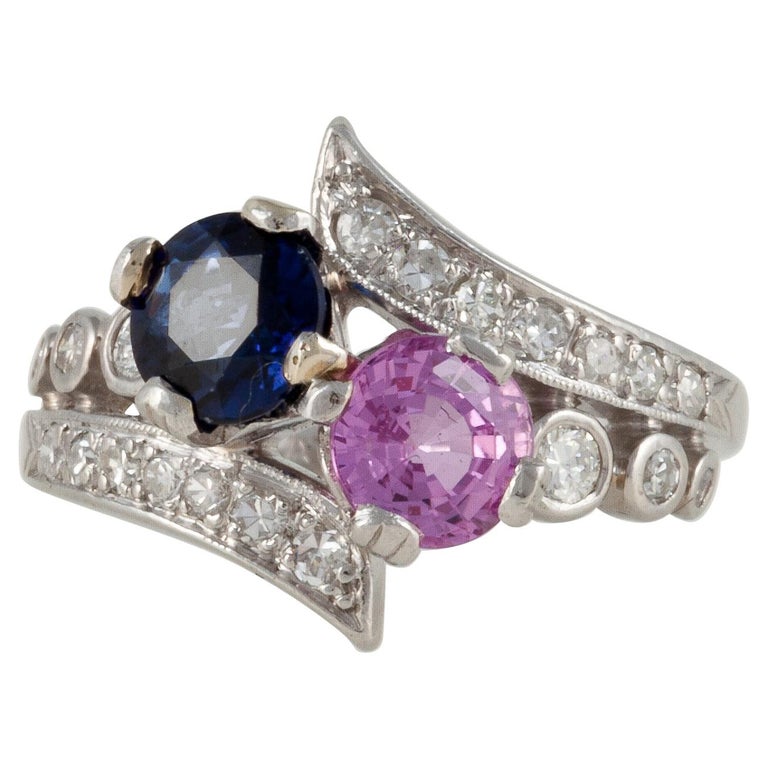 Platinum Pink and Blue Sapphire Diamond Ring For Sale at 1stdibs