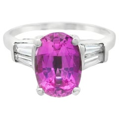 Platinum Pink Sapphire and Baguette Diamond Ring with AGL Report