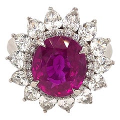 Platinum Pink Sapphire and Diamond Flower Ring