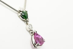 Platinum Pink Sapphire and Tsavorite Diamonds Pendant