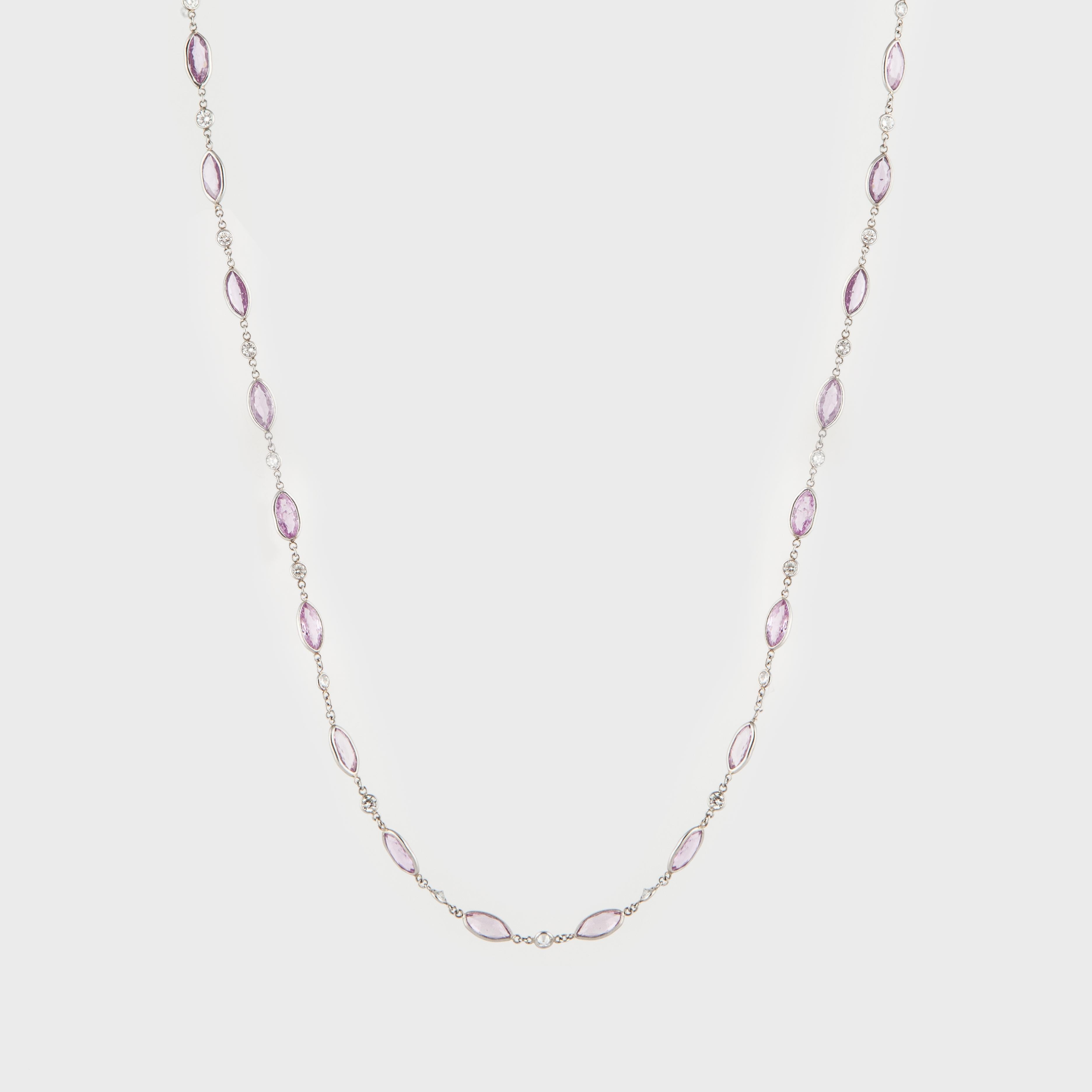 Pink Sapphire and Diamond By the Yard Necklace in Platinum In Good Condition In Houston, TX
