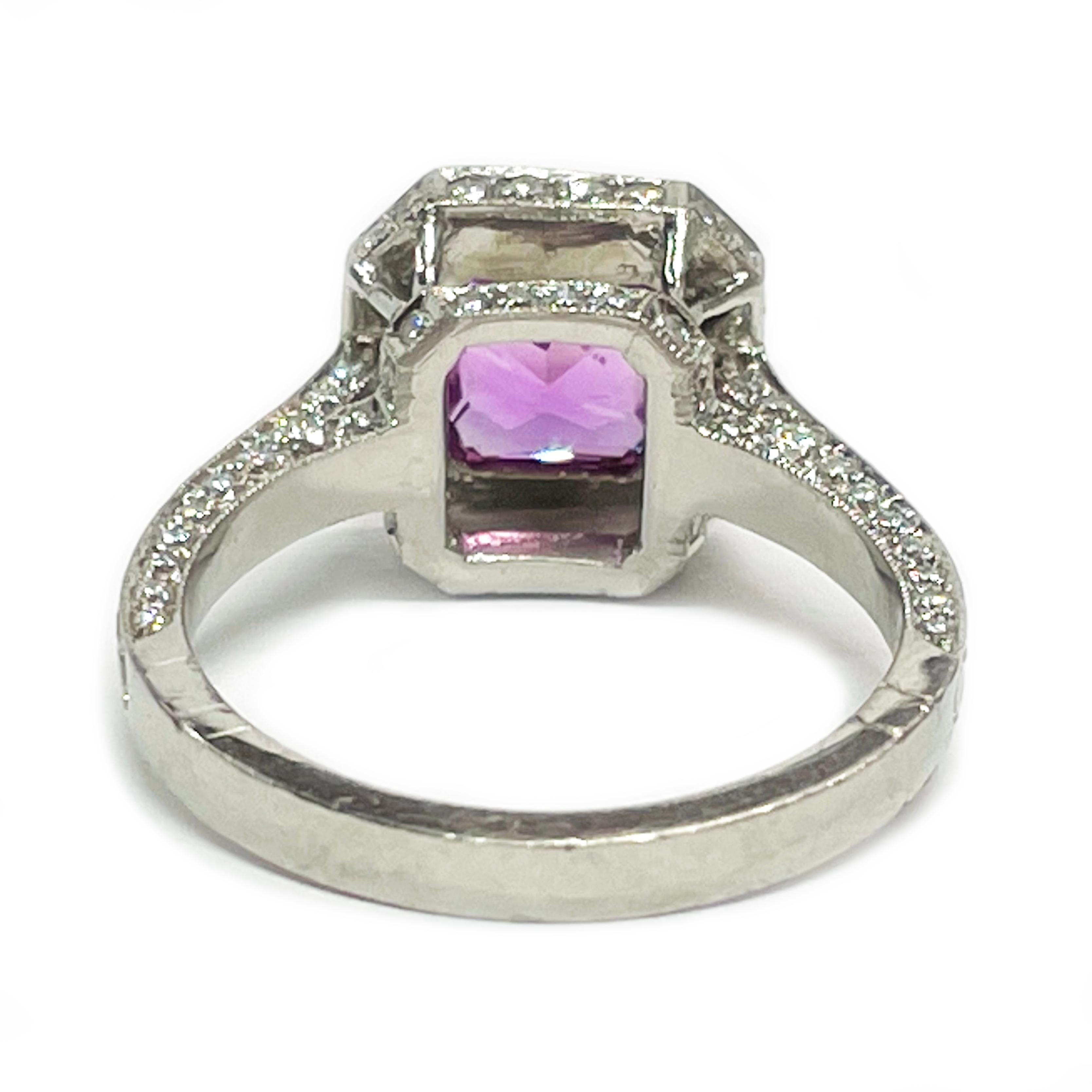 Platinum Pink Sapphire Diamond Ring In Good Condition For Sale In Palm Desert, CA