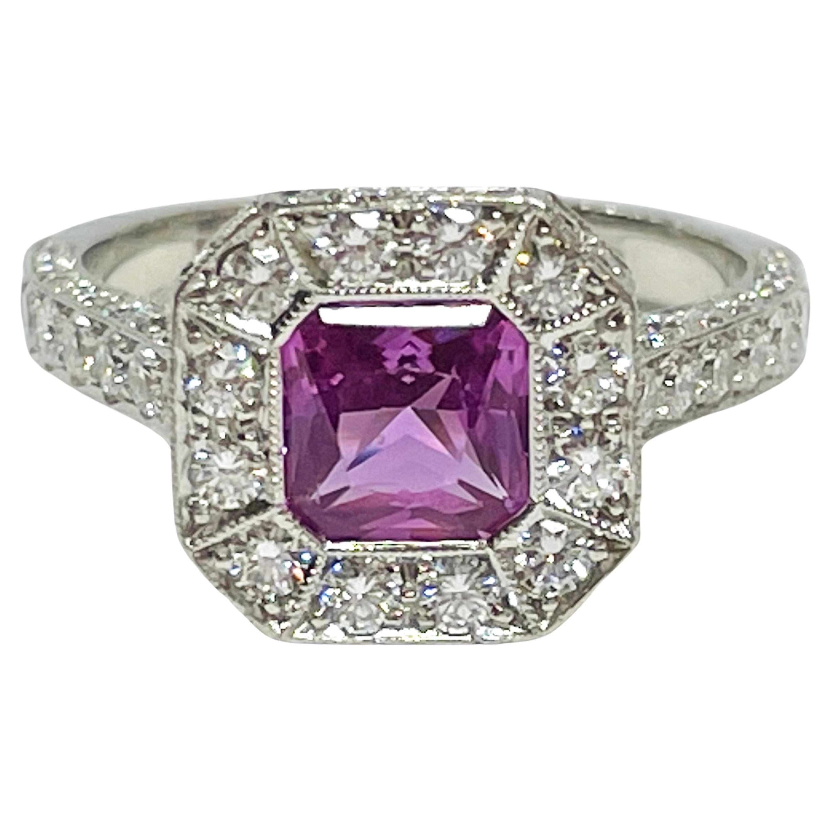 Platinum Pink Sapphire Diamond Ring For Sale