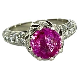 Ring in 950/ Platinum with Pink Sapphire and Diamonds   For Sale
