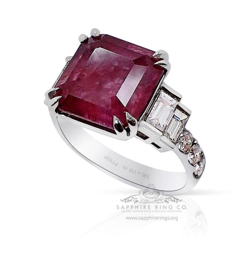 Asscher Cut Platinum Pink Sapphire Ring, 8.06 Carat Unheated GIA Certified For Sale