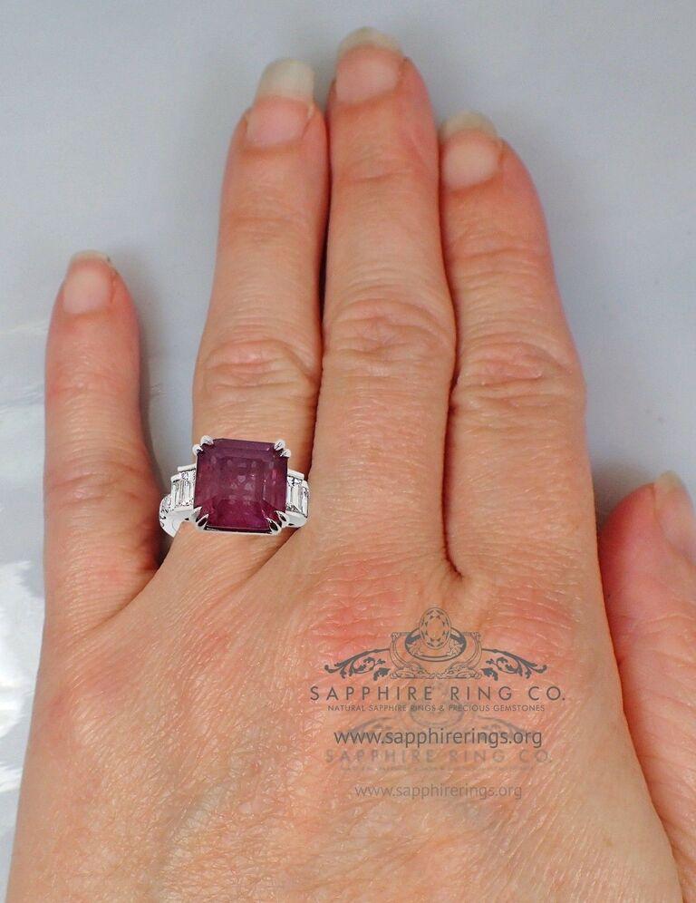 Asscher Cut Platinum Pink Sapphire Ring, 8.06 Carat Unheated GIA Certified For Sale