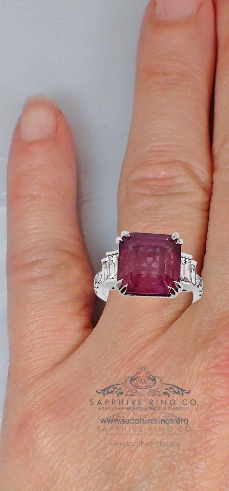 Women's or Men's Platinum Pink Sapphire Ring, 8.06 Carat Unheated GIA Certified For Sale
