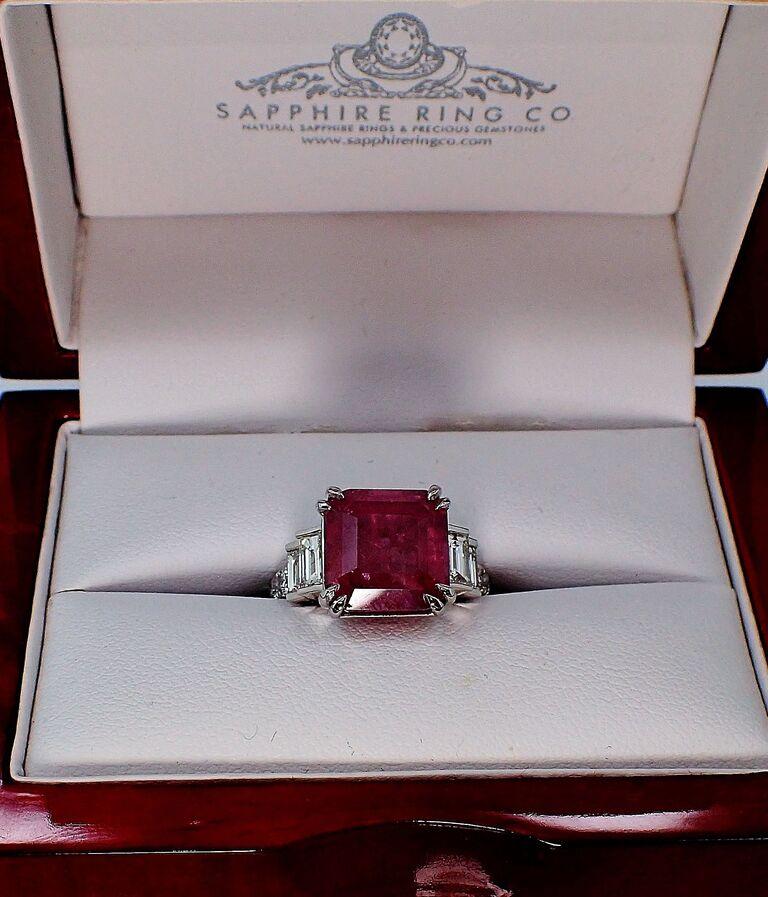 Platinum Pink Sapphire Ring, 8.06 Carat Unheated GIA Certified For Sale 5