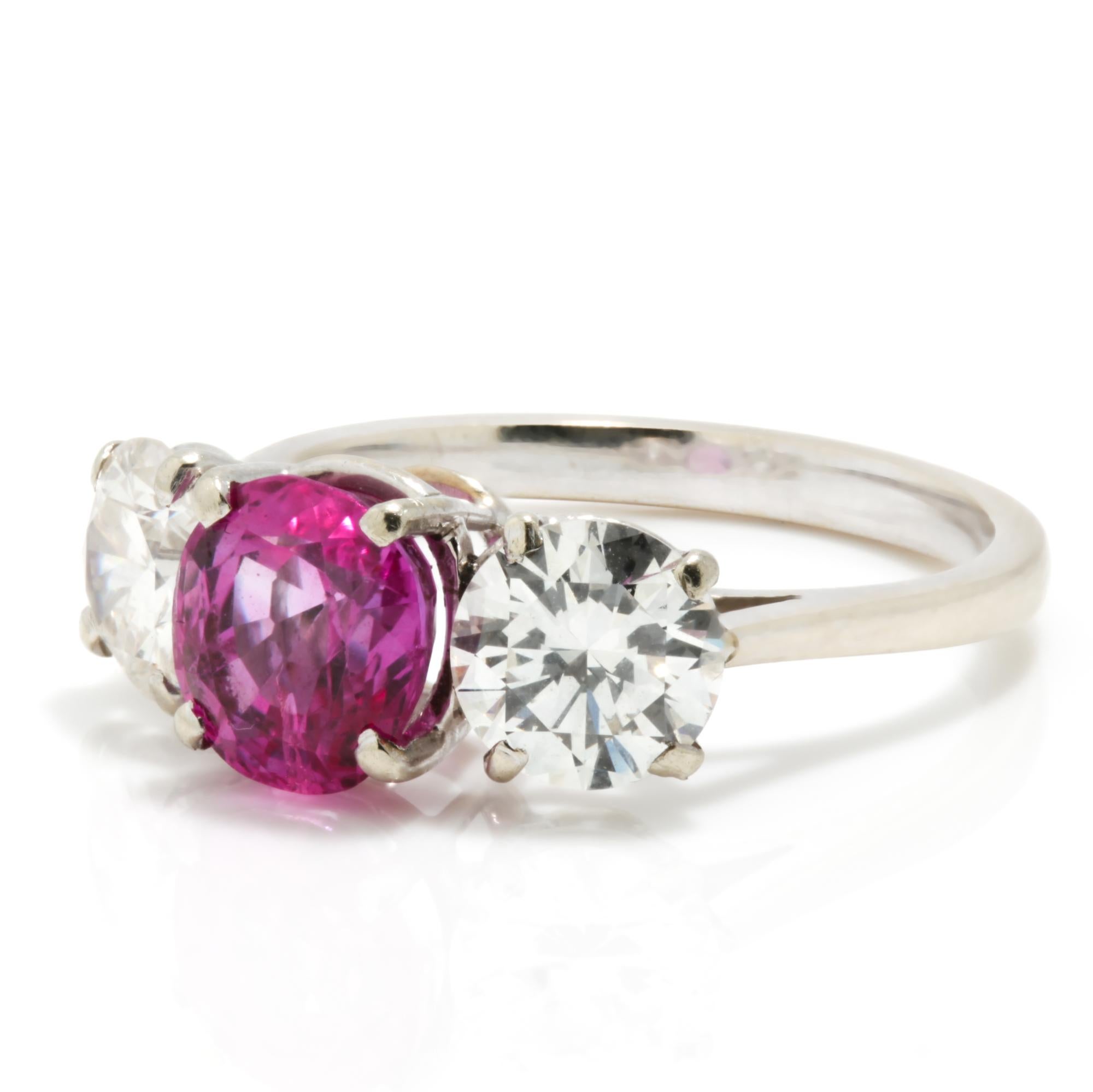 Women's Platinum Pink Sapphire Ring of 1.50 Cts and Diamonds Totaling 2 Carats For Sale
