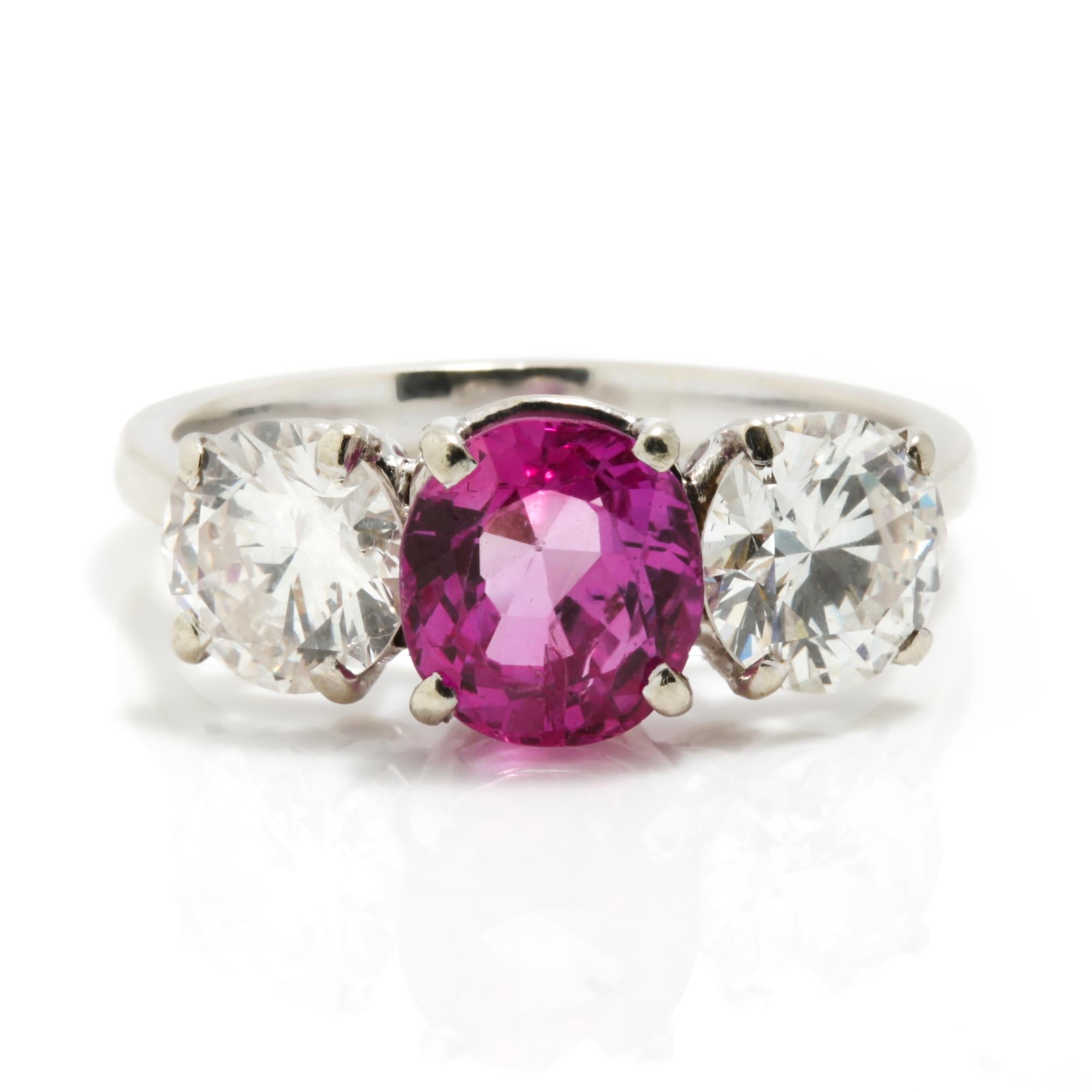 Platinum Pink Sapphire Ring of 1.50 Cts and Diamonds Totaling 2 Carats For Sale 1