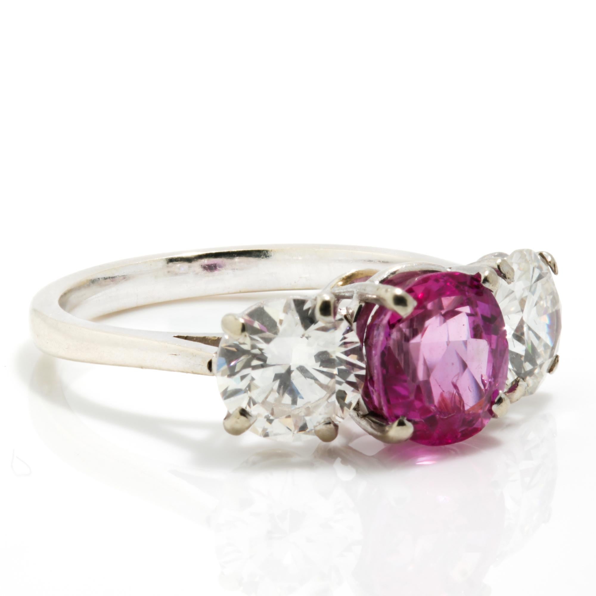 Platinum Pink Sapphire Ring of 1.50 Cts and Diamonds Totaling 2 Carats For Sale 2