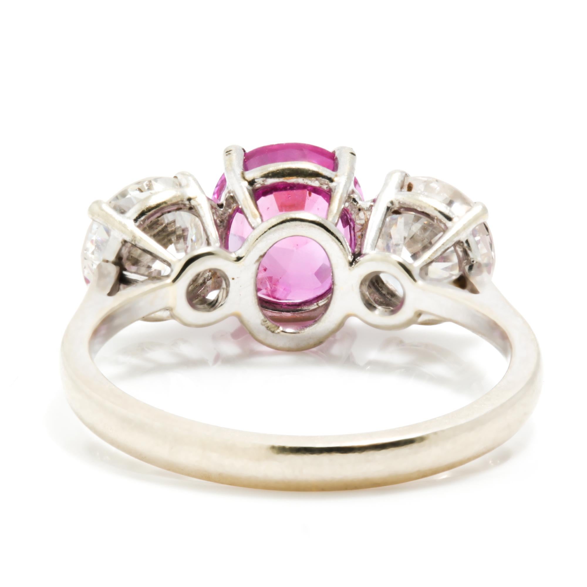 Platinum Pink Sapphire Ring of 1.50 Cts and Diamonds Totaling 2 Carats For Sale 3