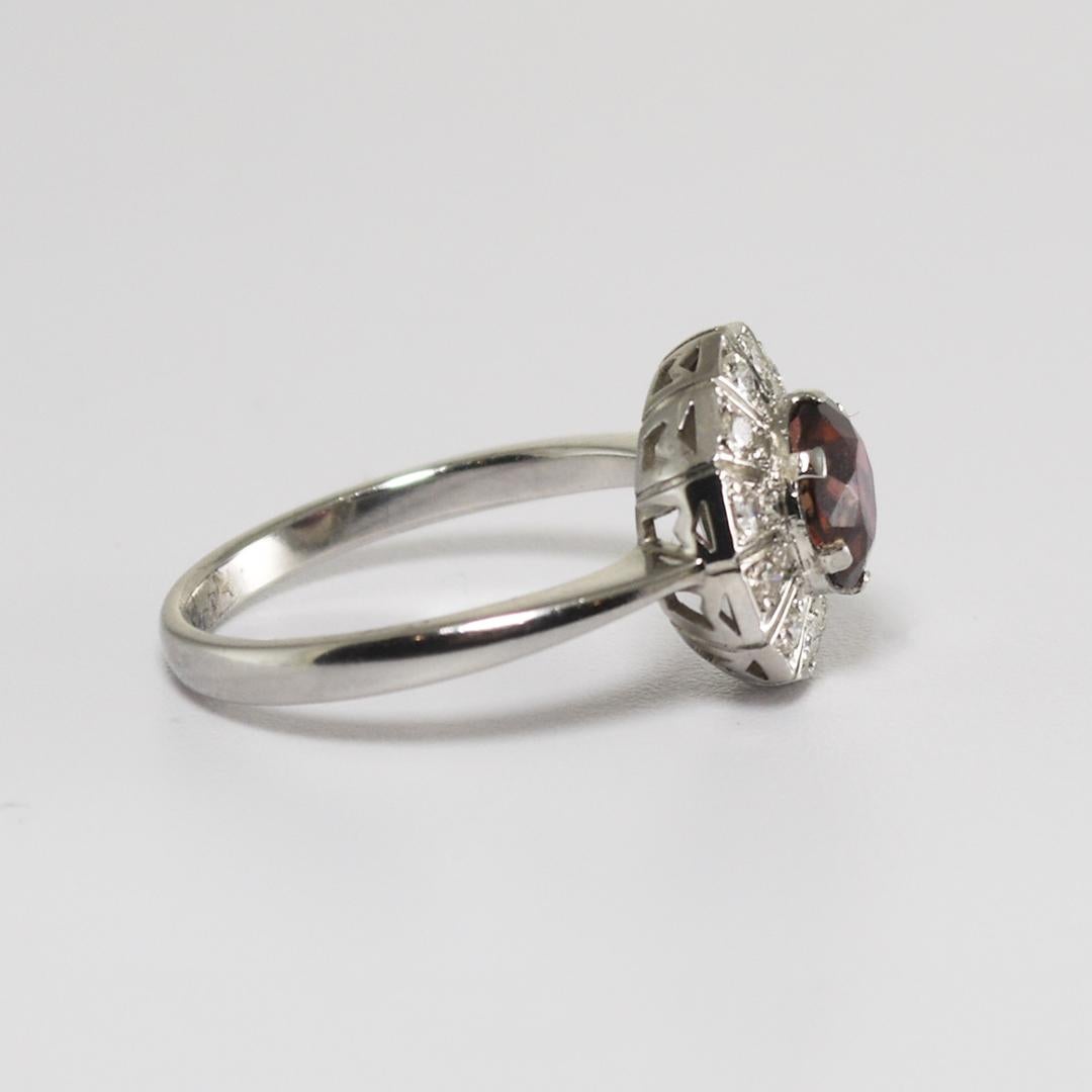 Round Cut Platinum Pink Tourmaline and Diamond Halo Ring For Sale