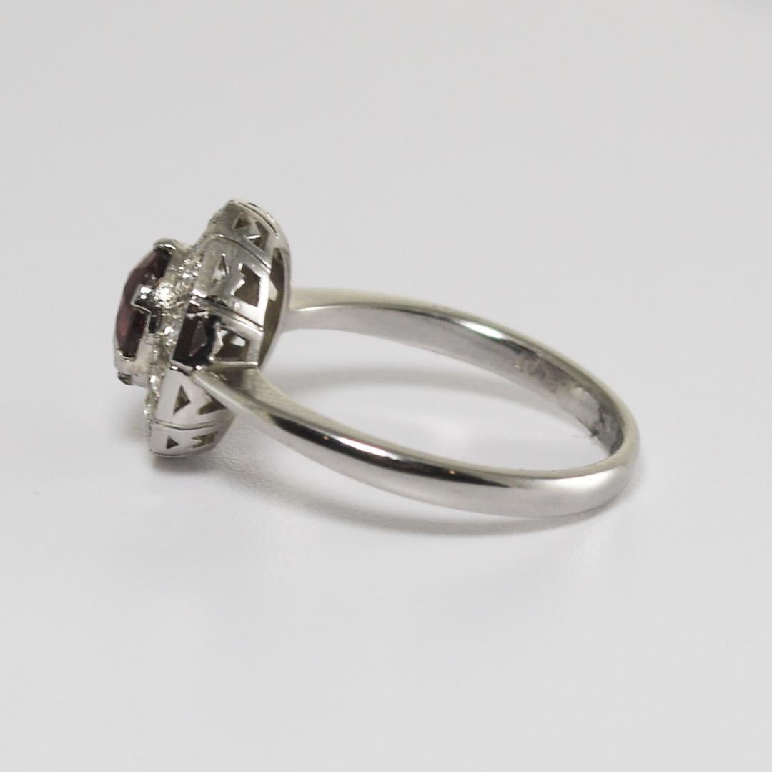 Women's or Men's Platinum Pink Tourmaline and Diamond Halo Ring For Sale