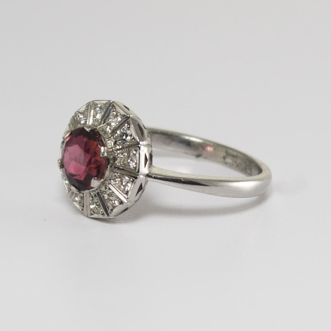 Platinum Pink Tourmaline and Diamond Halo Ring For Sale 1