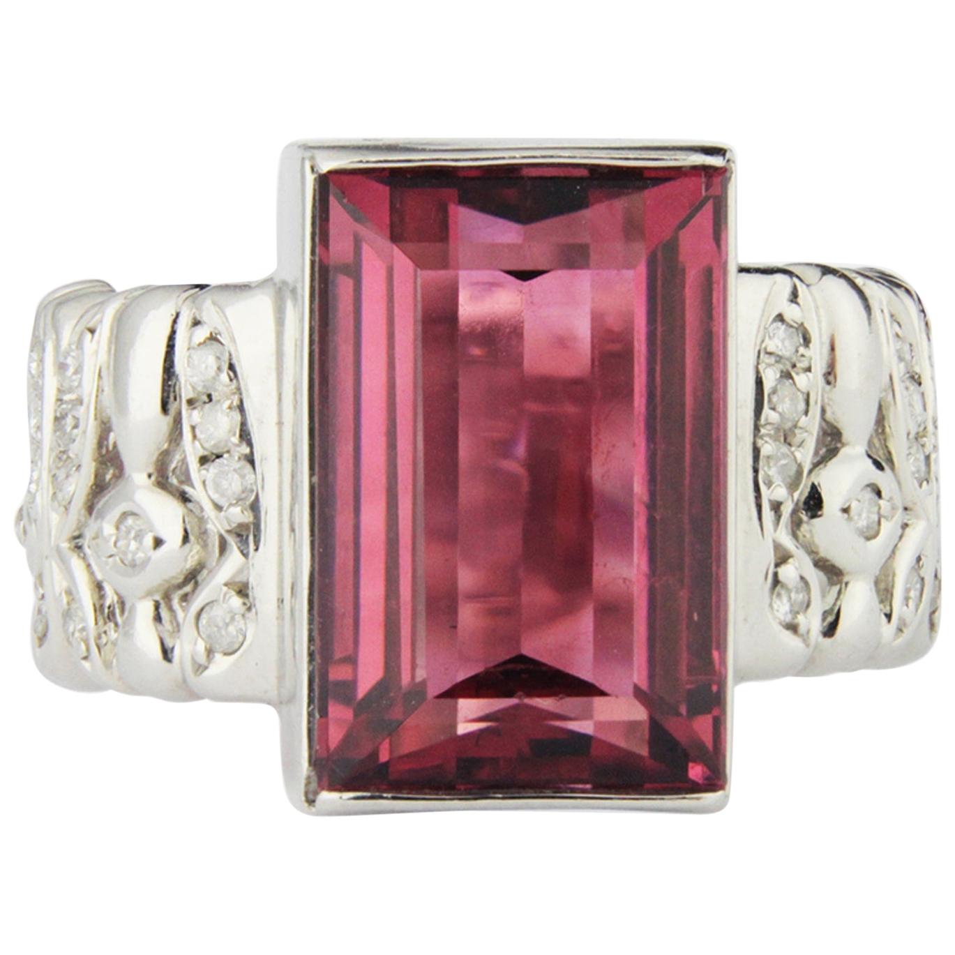 Platinum, Pink Tourmaline and Diamond Ring