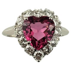 Anillo de platino en forma de corazón de turmalina rosa y diamante Tamaño 5.75  #17331