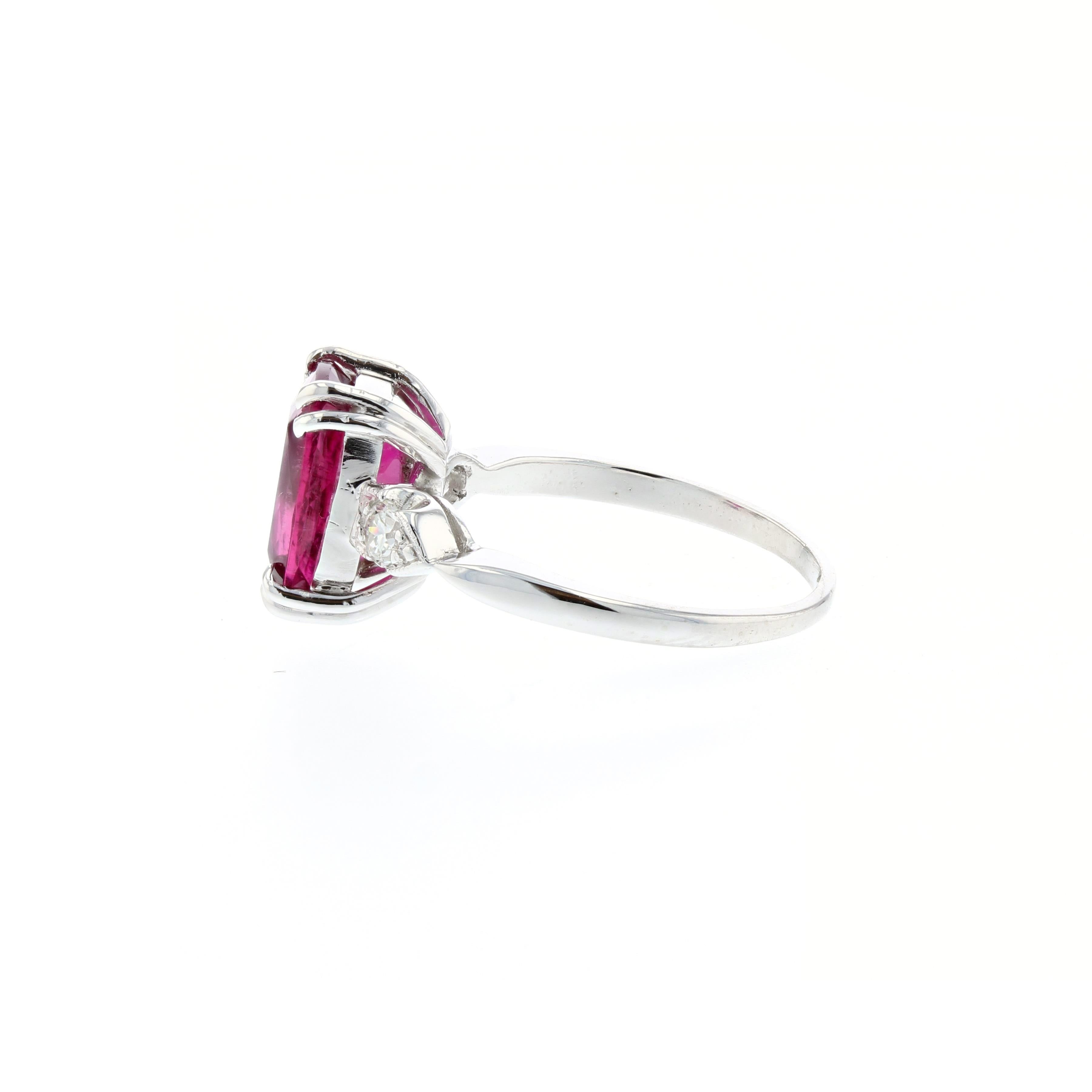 Mixed Cut 3.02 Ct. Pink Tourmaline and Diamond Ring in Platinum For Sale