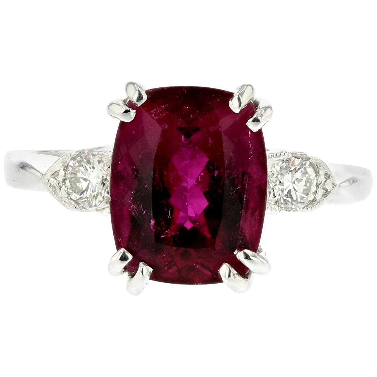 3.02 Ct. Pink Tourmaline and Diamond Ring in Platinum For Sale