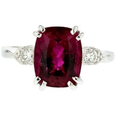 Retro 3.02 Ct. Pink Tourmaline and Diamond Ring in Platinum