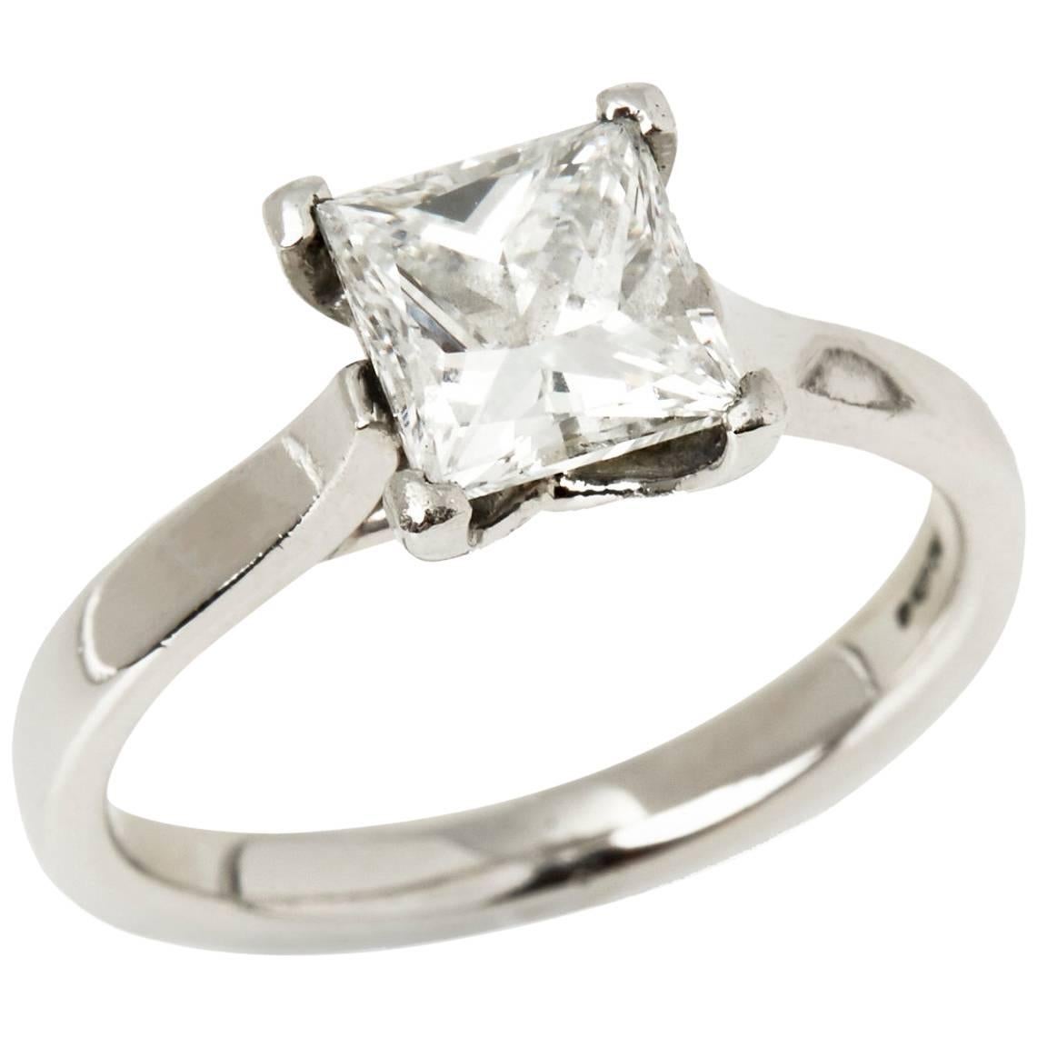 Platinum Princess Cut 1.89 Carat Diamond Solitaire Engagement Ring For Sale