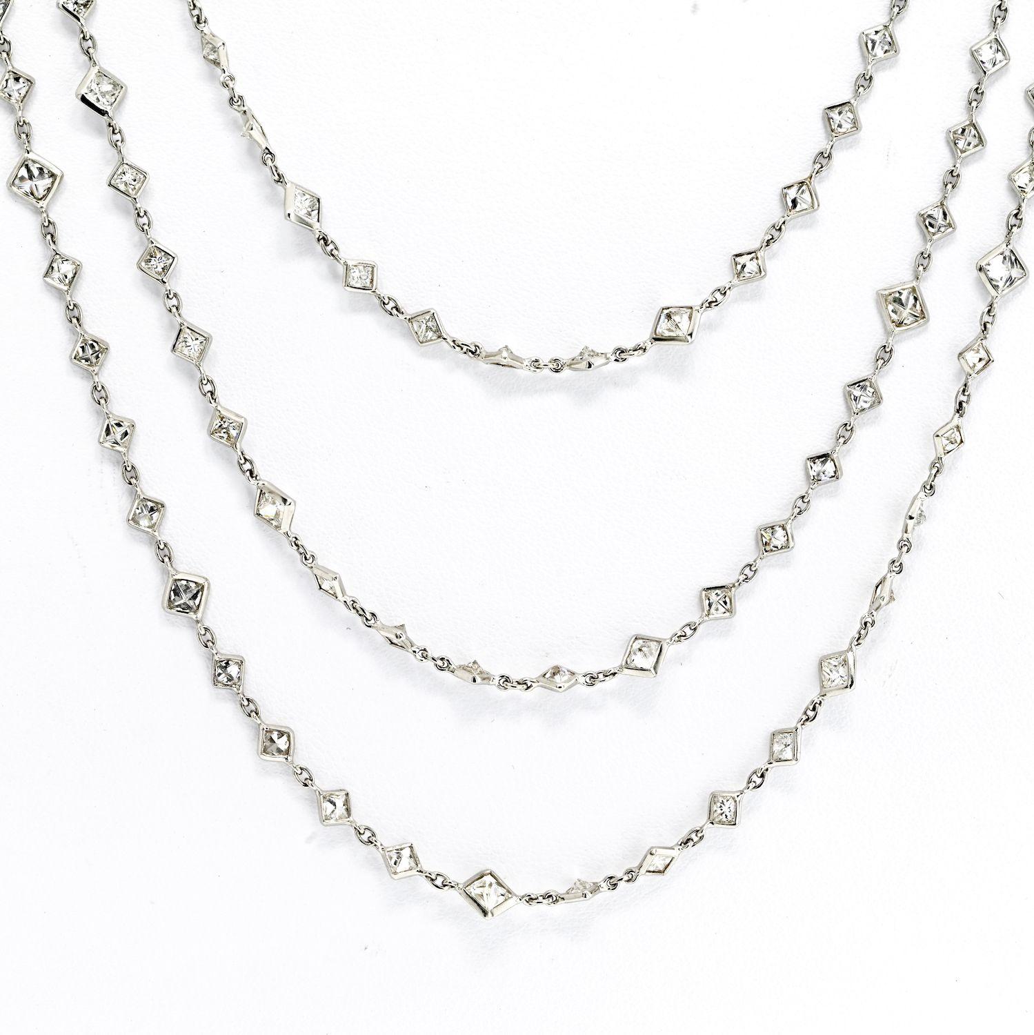 Modern Platinum Princess Cut 35.00 Cttw Diamond by the Yard Chain Necklace For Sale