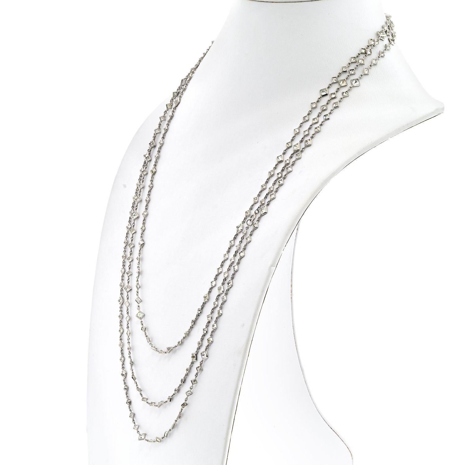 Women's Platinum Princess Cut 35.00 Cttw Diamond by the Yard Chain Necklace For Sale