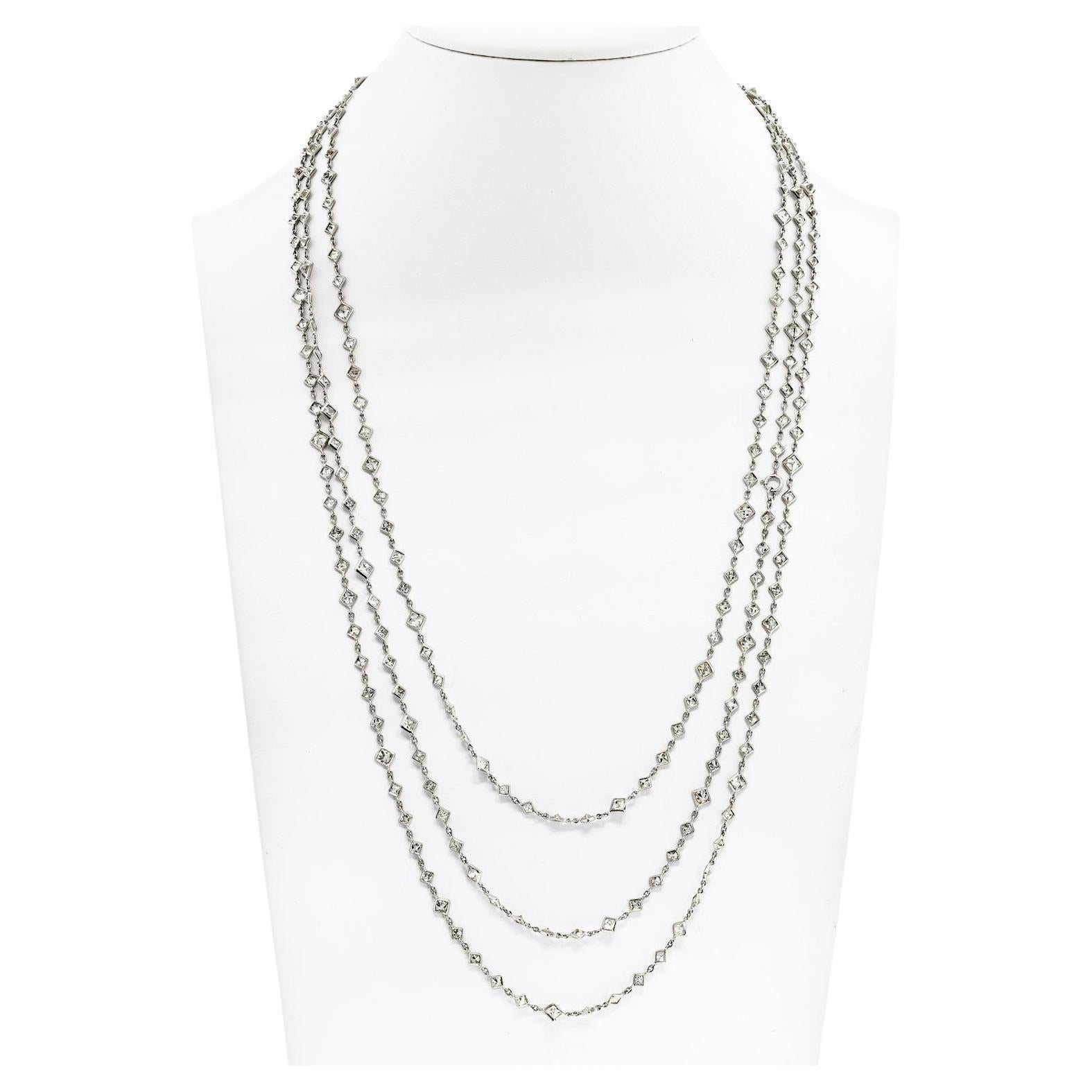 Collier de 76 pouces en platine avec des diamants taille princesse de 35,00 cttw. en vente